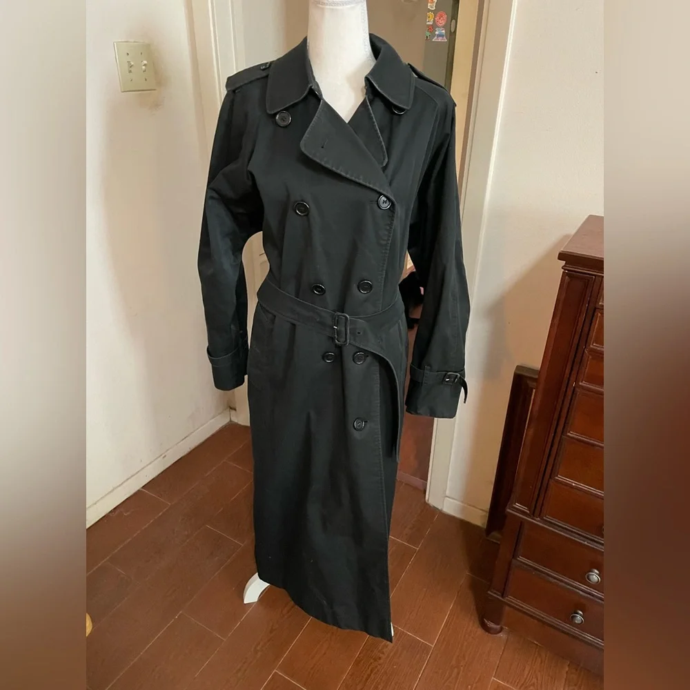 Burberry Vintage Trench Coat Black Authentic Nova Check Double Breasted 14 XLong - Picture 5 of 16
